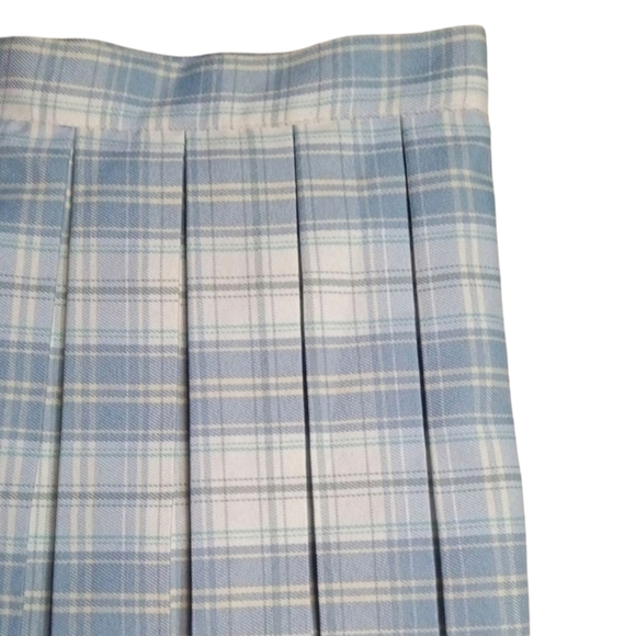 Cali 1850 Academia Pleated Side Zip Blue White Plaid Mini Skirt Size Medium - Picture 5 of 8